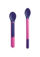 Mam | Set pentru bebeluși cu lingurițe din plastic cu indicator de temperatură, în cutie, pentru vârsta de 6+ luni, roz | 2 buc.