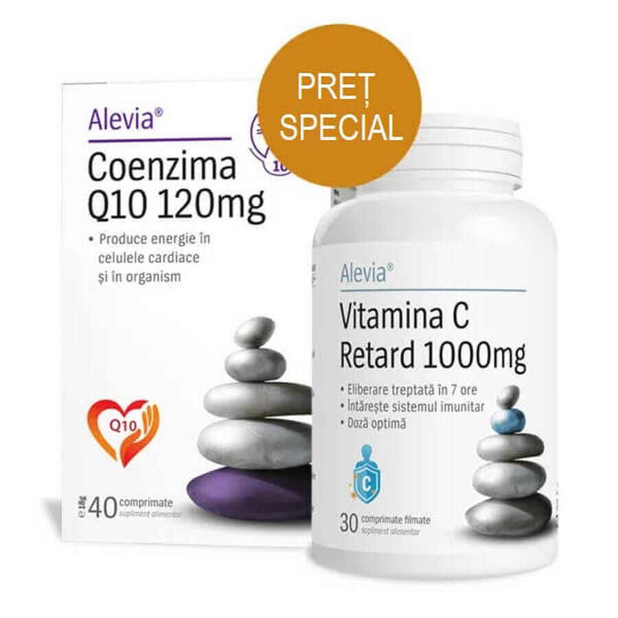 Coenzyme Q10 120 mg + Vitamine C Retard 1000 mg, 40 + 30 comprimés, Alevia