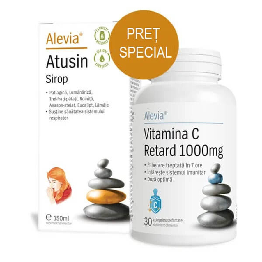 Atusin Sirup + Vitamin C Retard 1000 mg, 150 ml + 30 Tabletten, Alevia