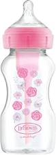 Dr. Brown's | Biberon en plastique anti-colique Options+ à col large avec tétine en silicone, 270 ml, dès la naissance, motif fleurs roses | 1 pièce