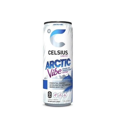 Celsius Energy Drink Arctic Vibe, boisson énergétique gazeuse au goût de baies rafraîchissantes, 355 ml