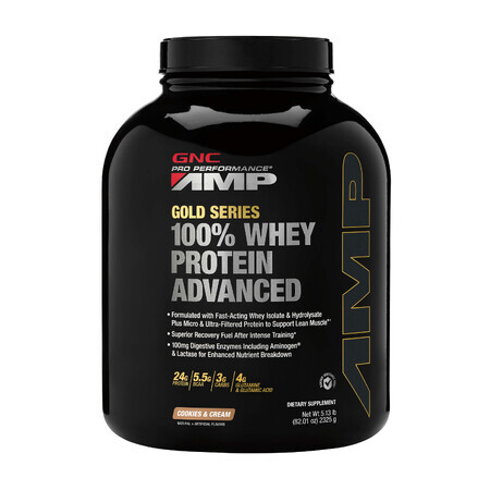 Gnc Amp Gold Series 100% Whey Protein Advanced, protéines de lactosérum, goût biscuit et crème fouettée, 2325 g