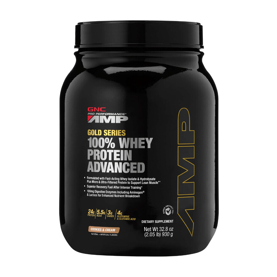 Gnc Amp Gold Series 100% Whey Protein Advanced, protéines de lactosérum, goût biscuit et crème fouettée, 930 g