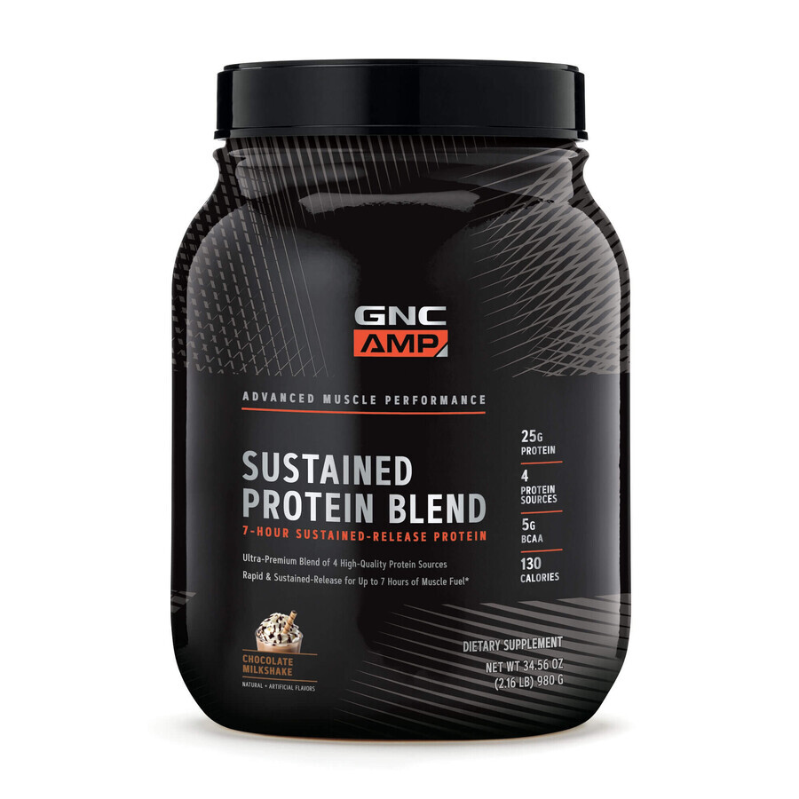 Gnc Amp Sustained Protein Blend, mélange de protéines aromatisé au chocolat, 980 g