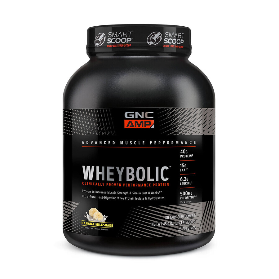Gnc Amp Wheybolic Whey Protein With Banana Milkshake Flavor, 1300 g