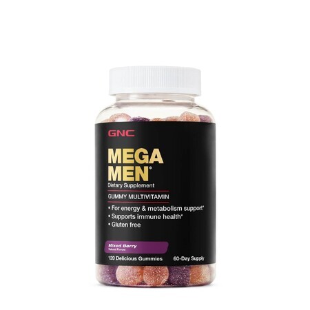 Gnc Mega Men Gummy Multivitamin, Multivitamins Jellies For Men With Natural Berry Flavor, 120 Jellies