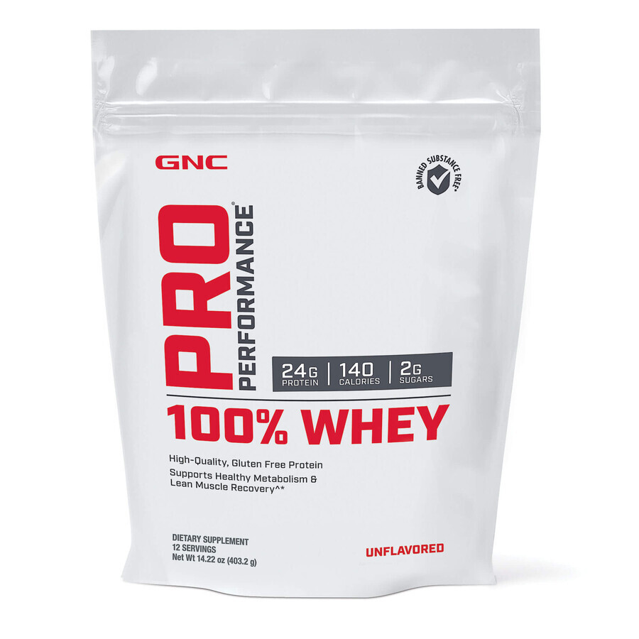 Gnc Pro Performance 100% Whey, Protéine de lactosérum sans arôme, 403.2g