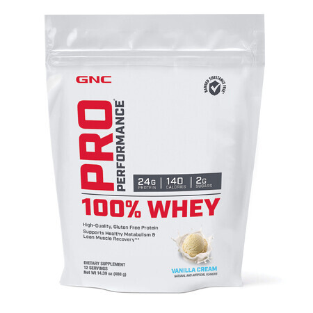 Gnc Pro Performance 100% Whey, protéines de lactosérum, arôme vanille, 408g