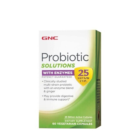 Gnc Probiotic Solutions With Enzymes, Probiotic Cu Digestive Enzyme 25 Billion Cfu, 60 Cps