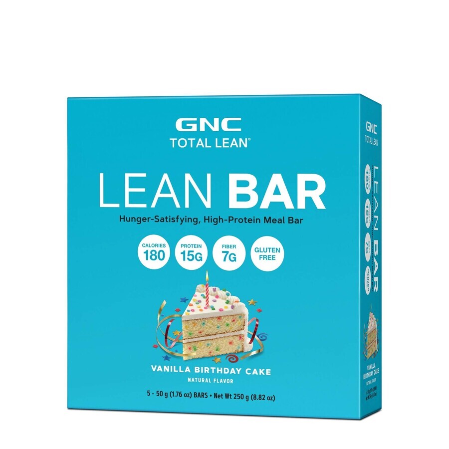 Gnc Total Lean Lean Bar, Barre protéinée, aromatisée au gâteau à la vanille, 50g