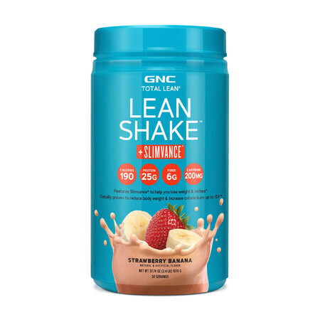Gnc Total Lean Lean Shake + Slimvance, shake protéiné avec Slimvance, saveur fraise et banane, 1070 g