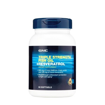 Gnc Triple Strength Fish Oil + Resveratrol, Huile de poisson et Resveratrol, 60 Cps