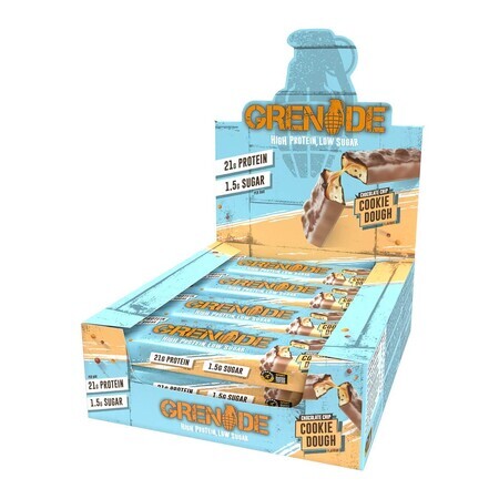Grenade High Protein, Low Sugar Bar Cookie Dough, Chocolate Chip Cookie Flavored Protein Bar, 60g