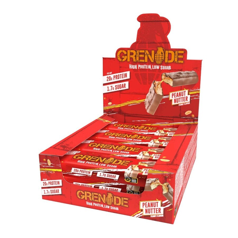 Grenade High Protein, Low Sugar Bar Peanut Nutter, barre protéinée aromatisée au beurre de cacahuète, 60 g
