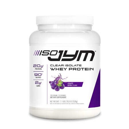 Jym Iso Jym Clear Isolate Whey Protein, Isolat de protéines de lactosérum avec arôme naturel de raisin sec, 520 g