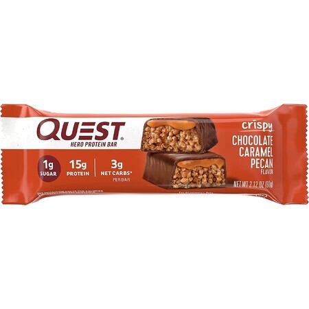 Quest Hero Barre protéinée croustillante au chocolat, aux noix de pécan et au caramel, 60 g