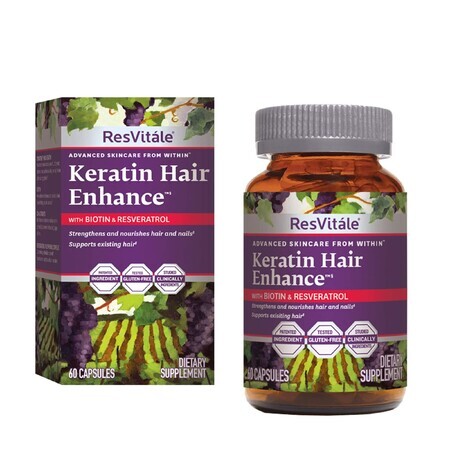 Resvitale Keratin Hair Enhance, kératine avec biotine et resvératrol, 60 cps