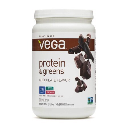 Vega Protein And Greens, protéines végétales et légumes verts, goût chocolat, 618 g