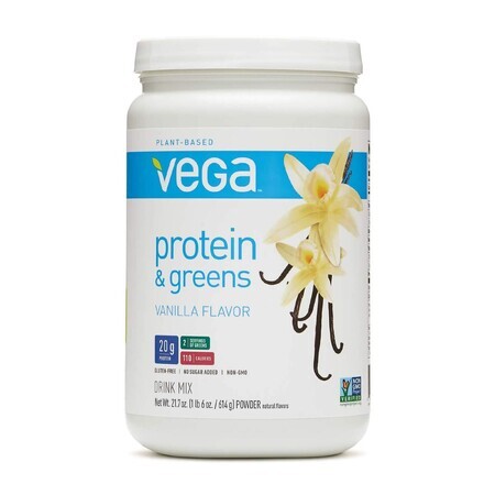 Vega Protein und Grüns, pflanzliches Protein und Grüns, Vanillegeschmack, 614 G