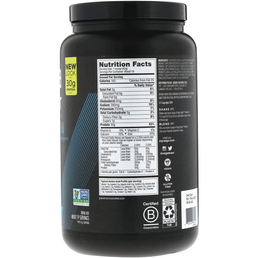 Vega Sport Premium Protein, protéines végétales, aromatisées aux baies, 801 g