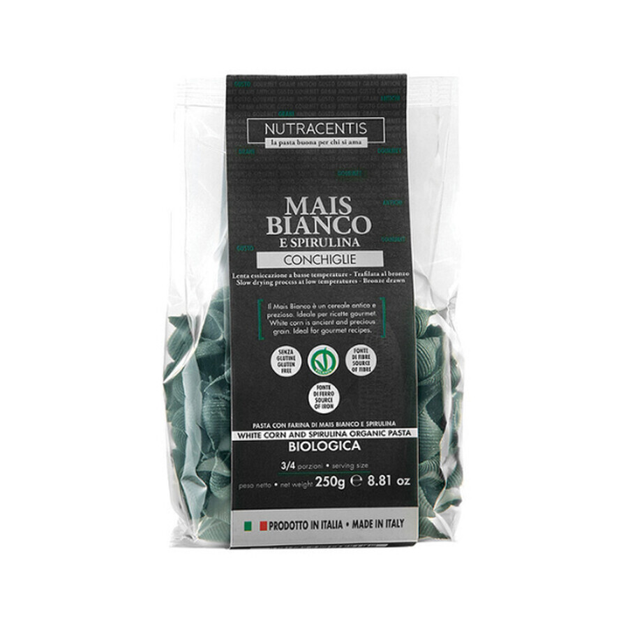 Pâtes blanches à la farine de maïs et à la spiruline Bio, 250 g, Nutracentis