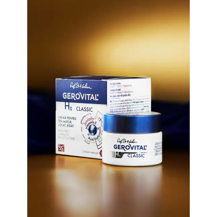 Cream for mature, dry, wrinkled skin Gerovital H3 Classic 55+, 50 ml, Farmec