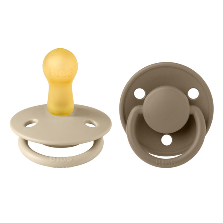 Lot de 2 sucettes rondes en latex De Lux, +6 mois, Vanille - Chêne foncé, Bavoirs