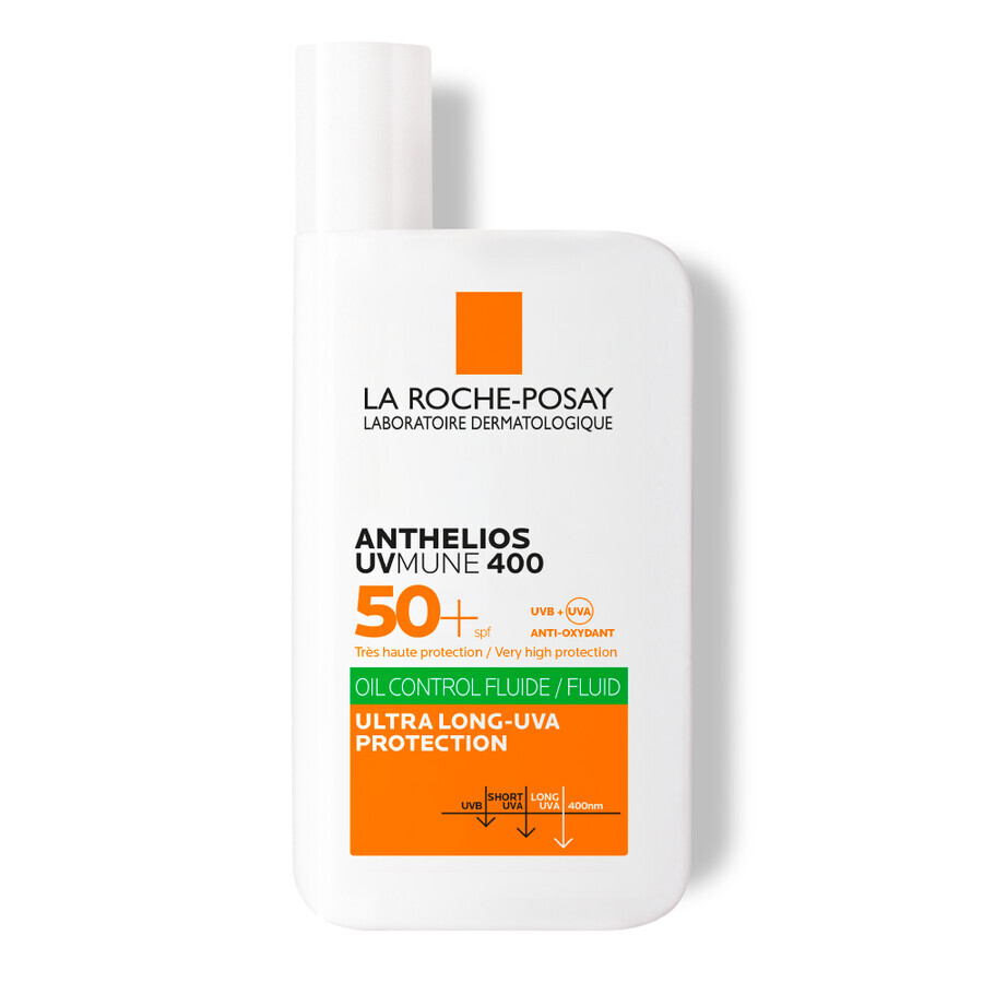 La Roche-Posay Anthelios Fluide Solaire SPF 50+ pour le visage UVmune 400 Oil Control, SPF 50+, 50 ml