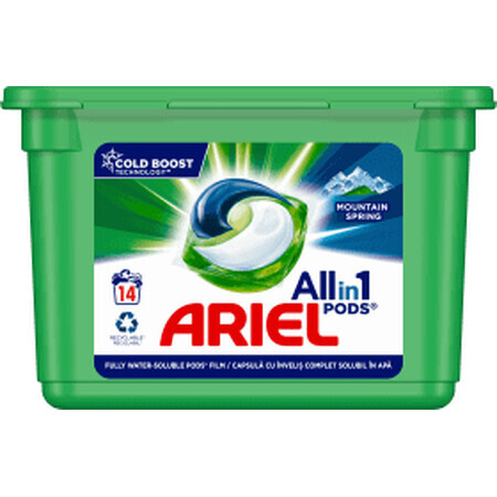 Capsules de détergent pour la lessive Ariel All in One Mountain Spring, 14 pièces