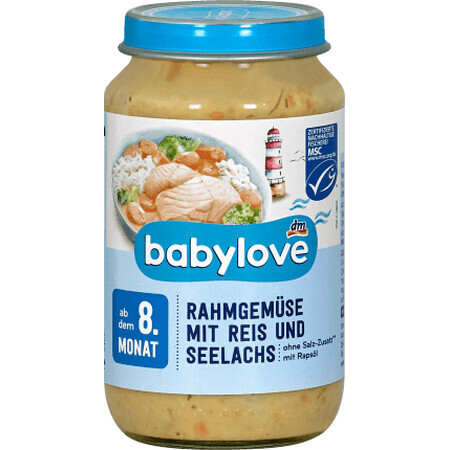 Babylove Meniu de legume cu smântână, orez și somon 8+, 220 g