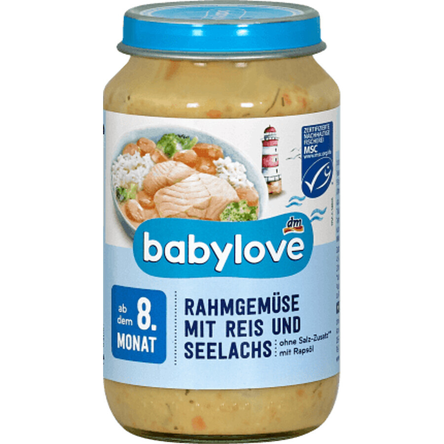 Babylove Menu végétal à la crème, riz et saumon 8+, 220 g