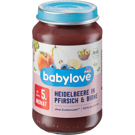 Babylove Heidelbeerpüree mit Pfirsichen und Birnen ECO, 5+, 190 g