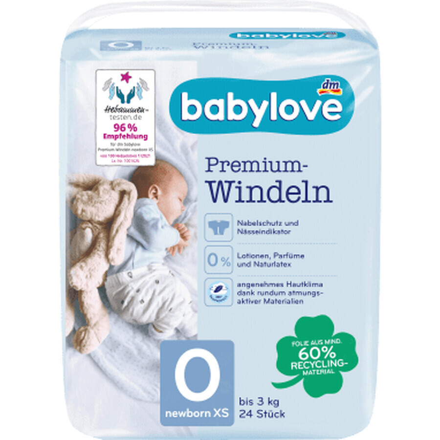 Couches Babylove Premium pour nouveau-nés, jusqu'à 3kg, 24 pièces