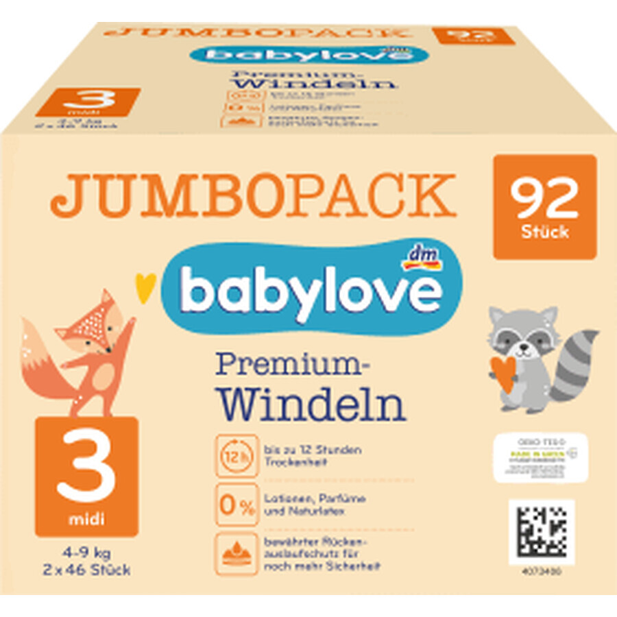 Babylove Premium jumbo luiers nummer 3, 92 stuks