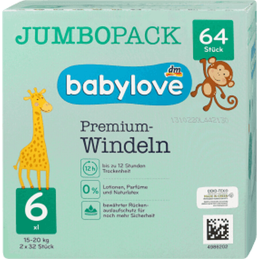 Babylove Scutece premium jumbo numărul 6, 64 buc