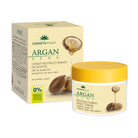 Crème de nuit restructurante à l'huile d'argan bio et à l'extrait d'aloe vera bio, 50 ml, Cosmetic Plant