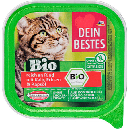 Dein Bestes ECO Wet Cat Food avec du bœuf, des pois et de l'huile de colza, 100 g