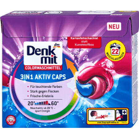 Denkmit Capsule 3 in 1 detersivo per bucato colorato 22 lavaggi, 22 pz