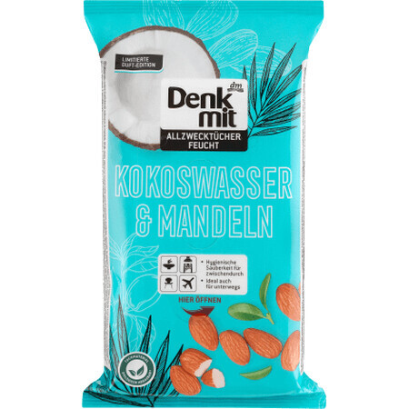 Denkmit Lingettes humides universelles eau de coco & amande, 50 pcs
