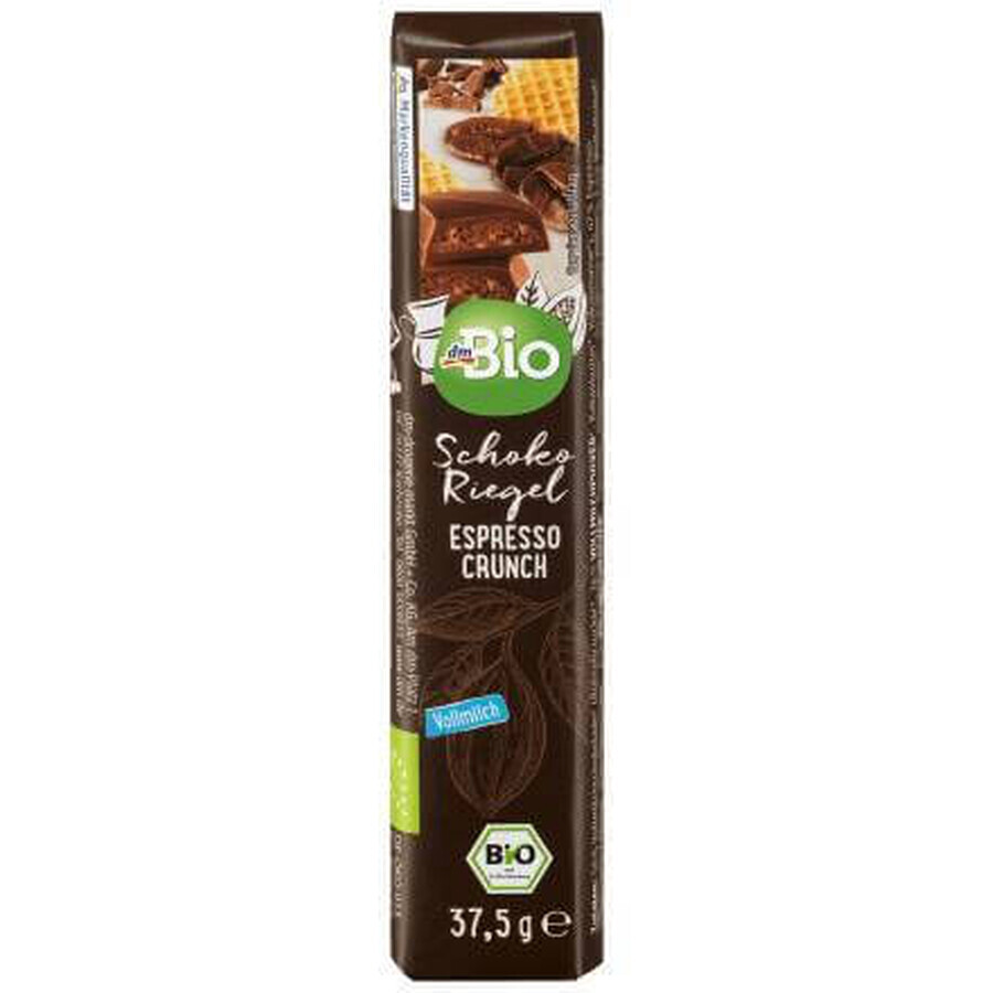 DmBio Barre de chocolat au lait avec espresso et croquant, 37,5 g