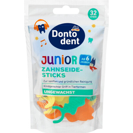 Dontodent Unbeschichtete Zahnseide - Sticks für Kinder, 32 Stück