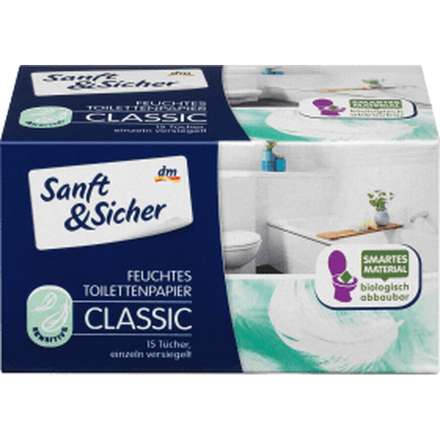 Carta igienica umidificata Sanft&Sicher Classic Sensitive, 15 pz
