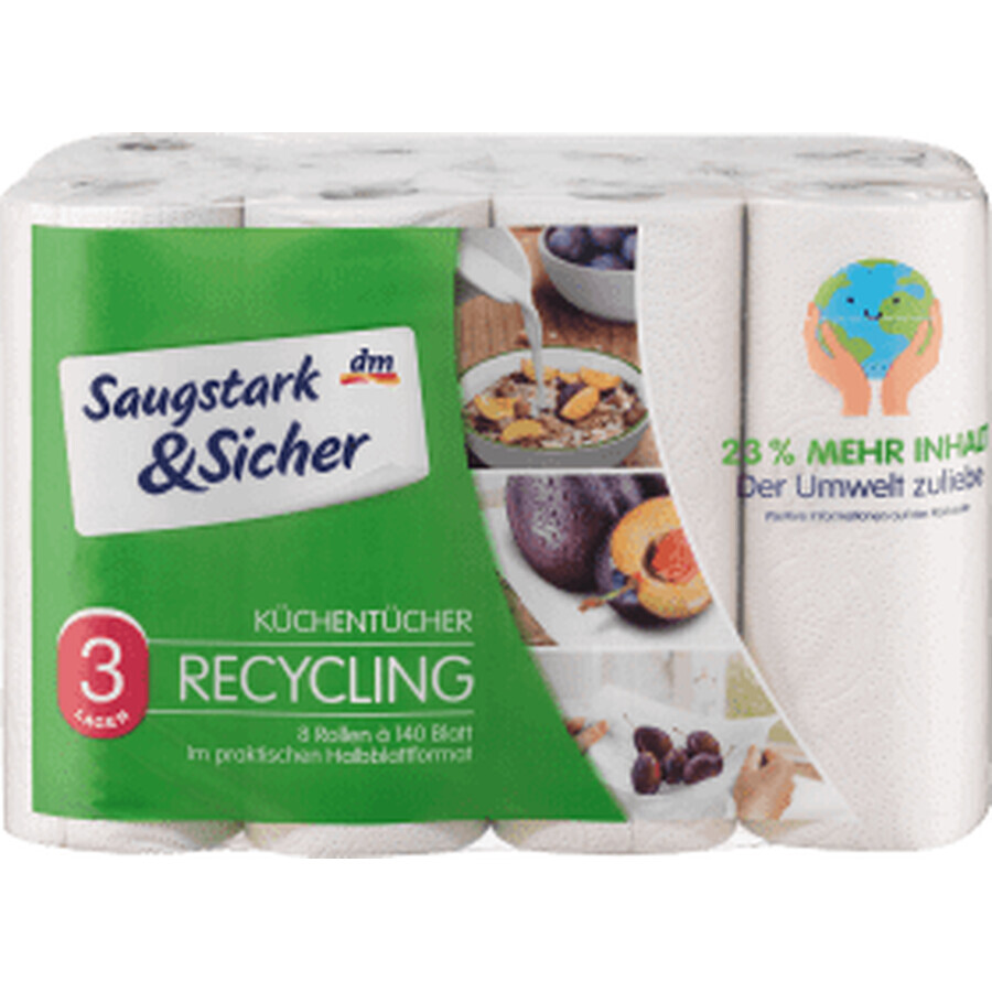 Saugstark&Sicher Recycling Essuie-tout 3 plis, 8 pcs