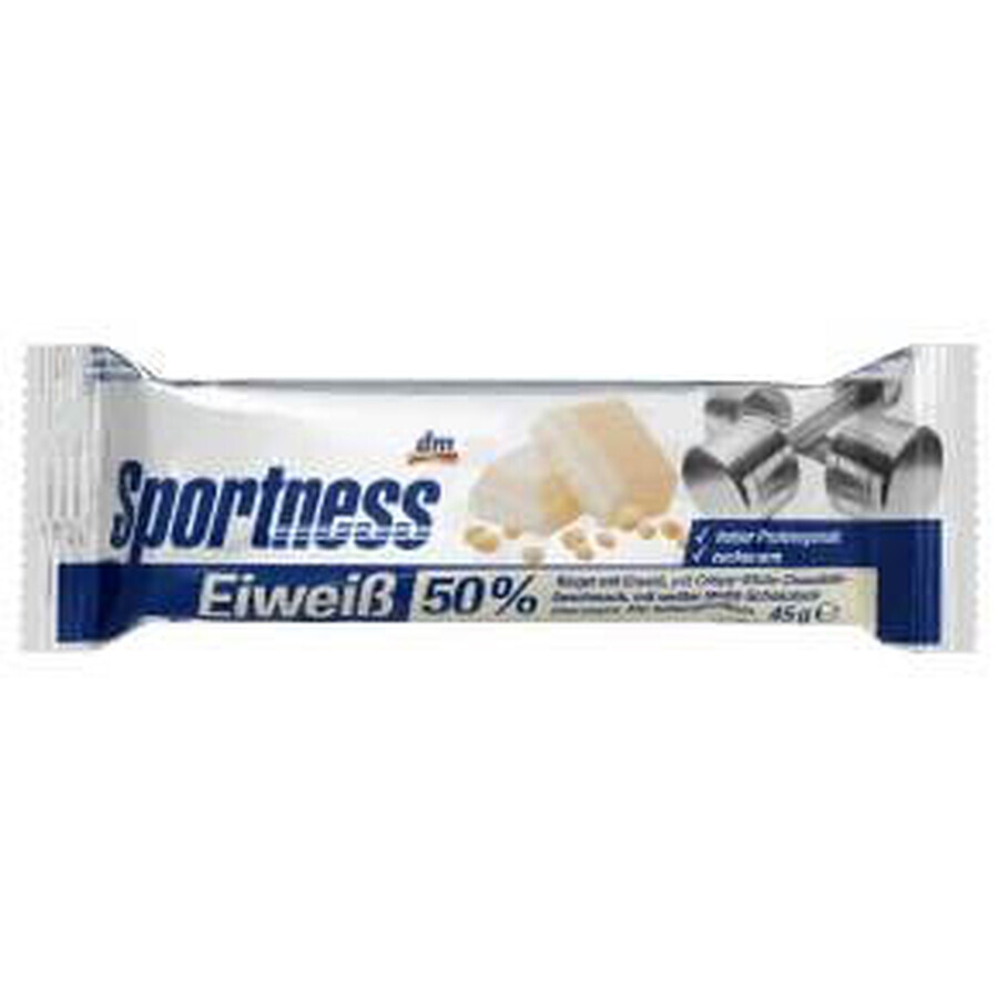 Sportness Protein-Riegel mit weißem Schokoladengeschmack und Knusprigkeit, 45 g