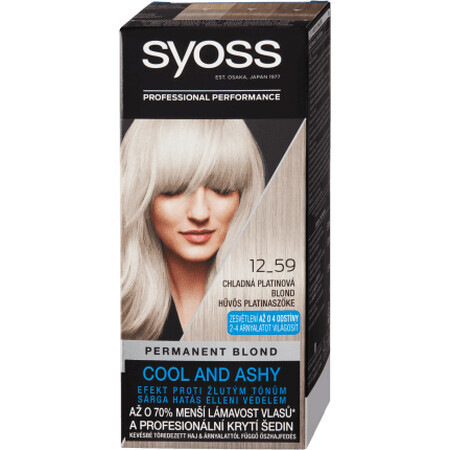 Syoss Color Permanent Hair Color 12-59 Cool Platinum Blonde, 1 pc